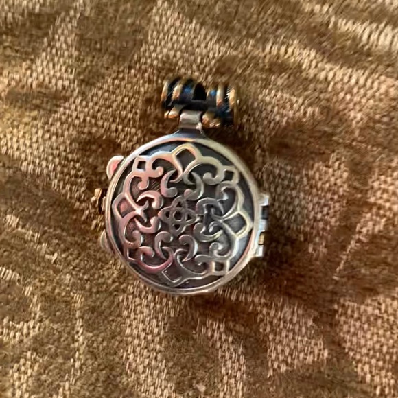 Ruby Emerald Topaz Silver Locket Pendant Celtic Infinity Knots, Lotus & Rose - Picture 2 of 11